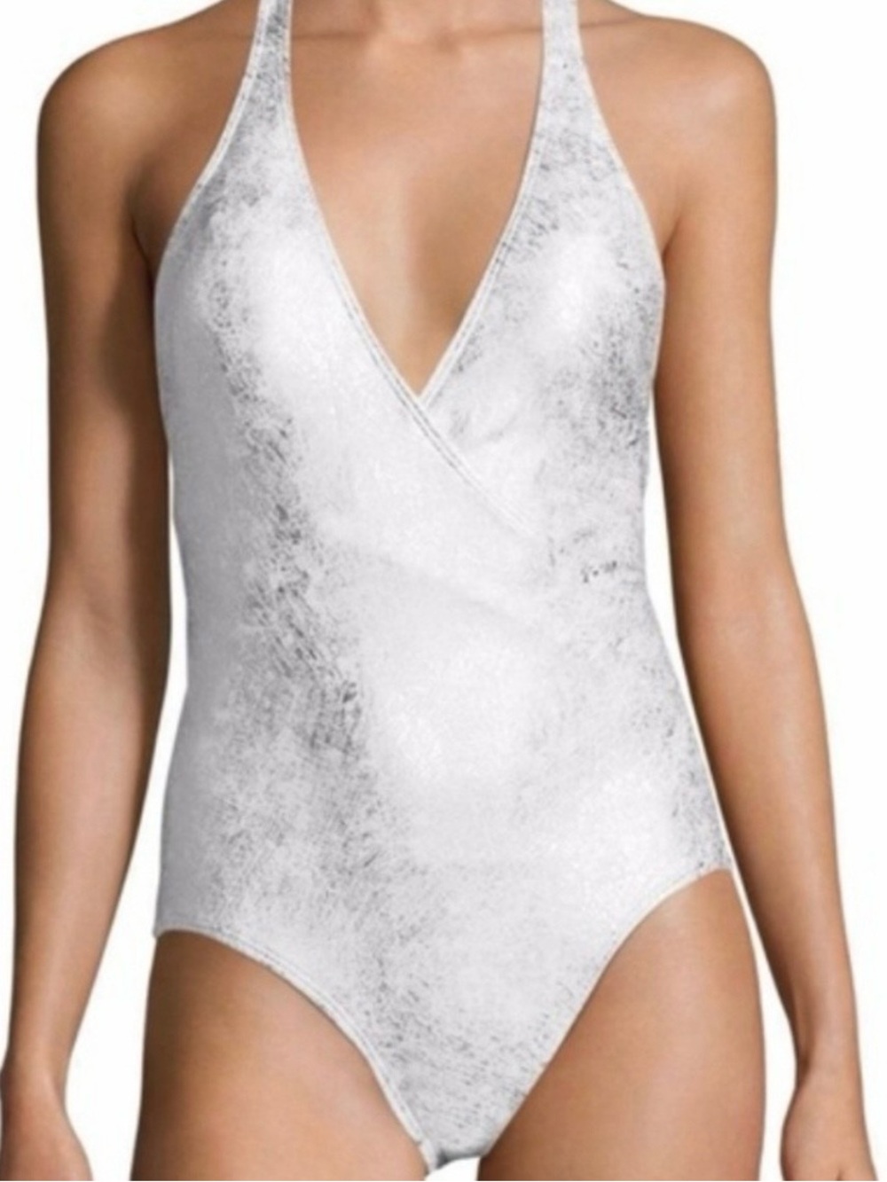 CARMEN Marc Valvo Silver/White One-piece Swimsuit Resort Coastalcore NWT 10